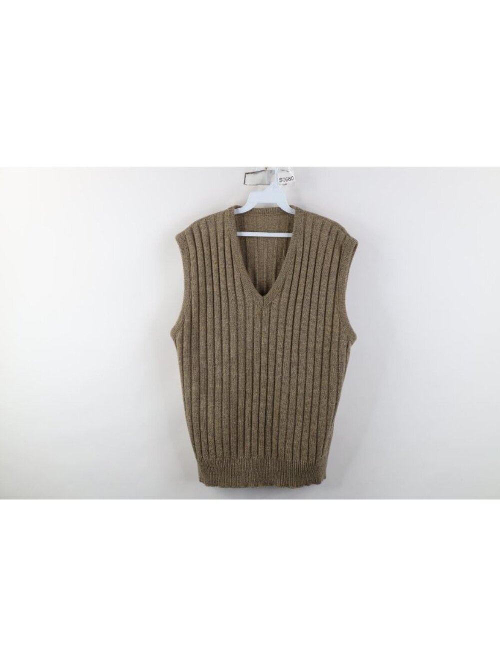 Vintage 90s Streetwear Mens Medium Blank Ribbed Knit V-Neck Sweater Vest Beige